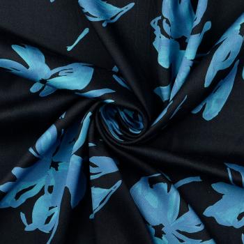 Viskose Satin Digitaldruck Blume blau